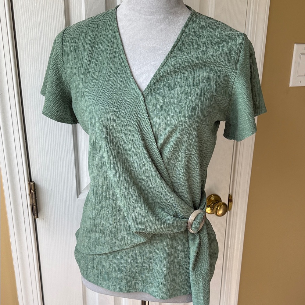 Vince Camuto Soft Crepe Wrap Blouse, Seafoam Green, S